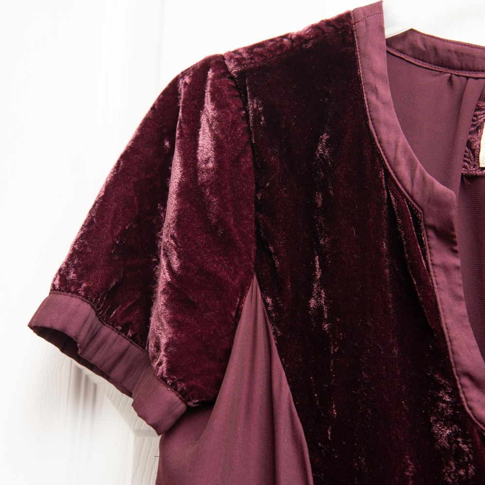 MAEVE Anthropologie Dress Sz S Burgundy Velvet Silky Boho Dark Academia Romantic - Picture 3 of 4